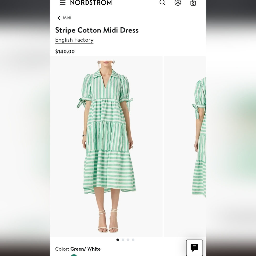English Factory Green and White Stripe Cotton Midi Dress
